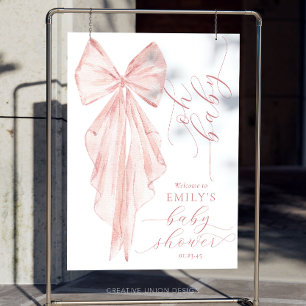 Pink Bow Baby Shower Minimalist Watercolor Welcome Foam Board