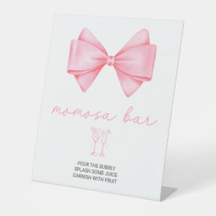 Pink Bow Baby Shower Momosa Bar Pedestal Sign