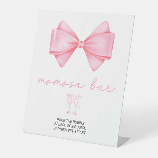 Pink Bow Baby Shower Momosa Bar Pedestal Sign (Front)
