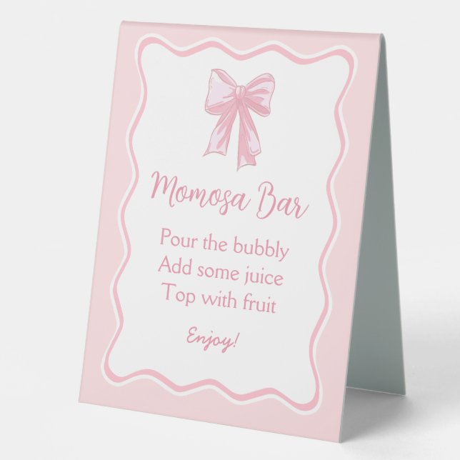 Pink Bow Baby Shower Momosa Bar Table Tent (Front)