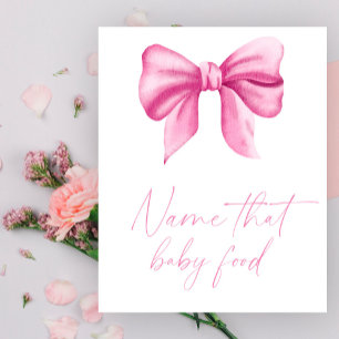 Pink bow baby shower name that baby food game poster