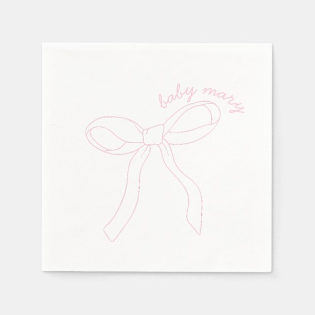 Pink Bow Baby Shower Napkins, Girl Birthday Party Napkins (Front)