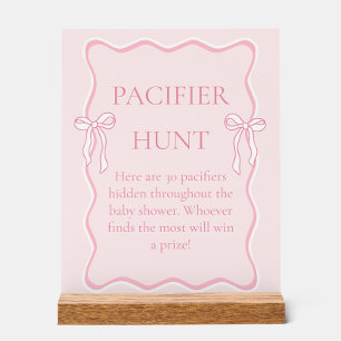 Pink Bow Baby Shower Pacifier Hunt Game Acrylic Sign