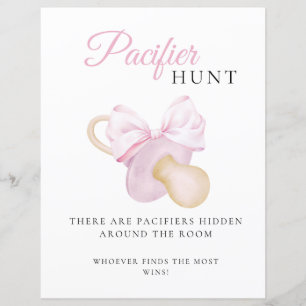 Pink Bow Baby Shower Pacifier Hunt Game Sign