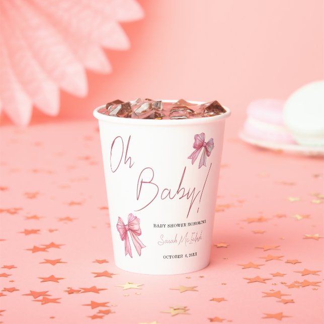 Pink Bow Baby Shower  Paper Cups (Insitu)