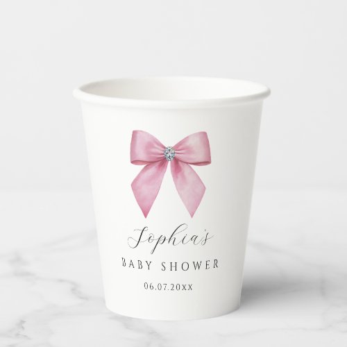 Pink Bow Baby Shower  Paper Cups
