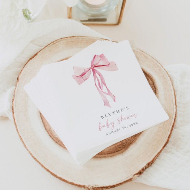 Pink Bow Baby Shower Paper Napkins Girl Coquette (Creator Uploaded)