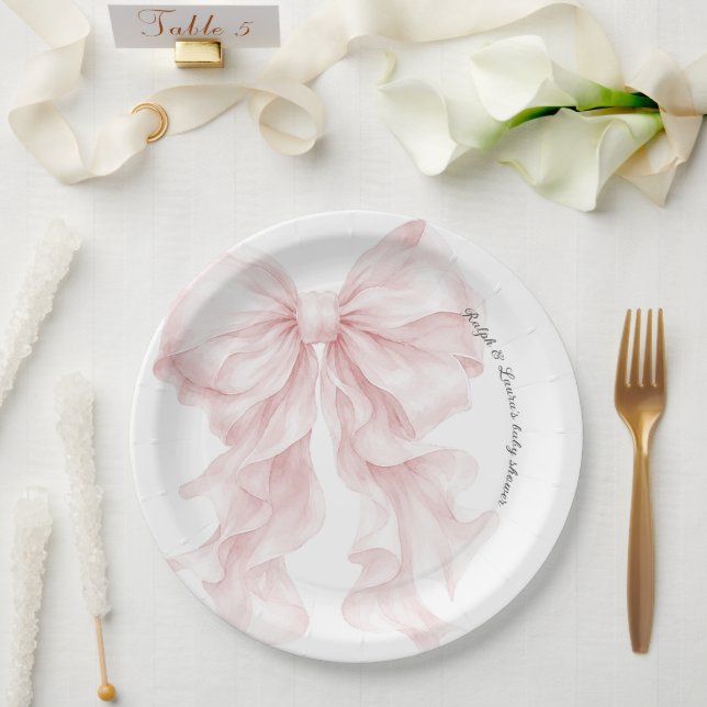 Pink Bow Baby Shower  Paper Plates (Wedding)