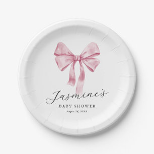 Pink Bow Baby Shower Paper Plates
