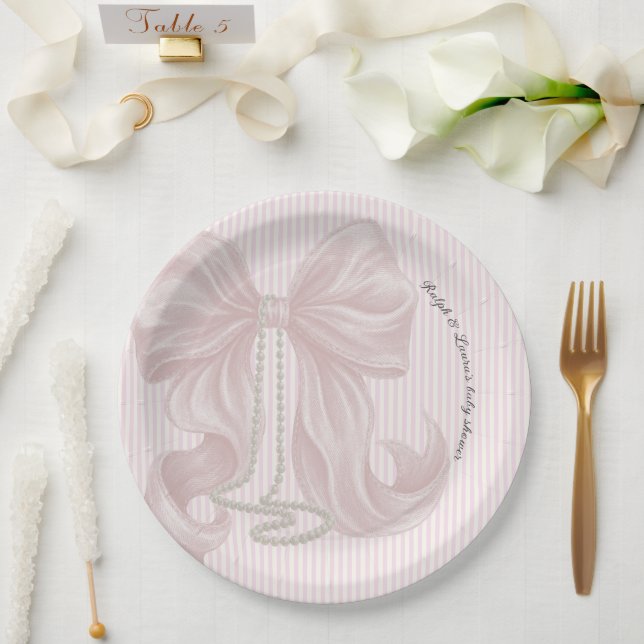 Pink Bow Baby Shower  Paper Plates (Wedding)