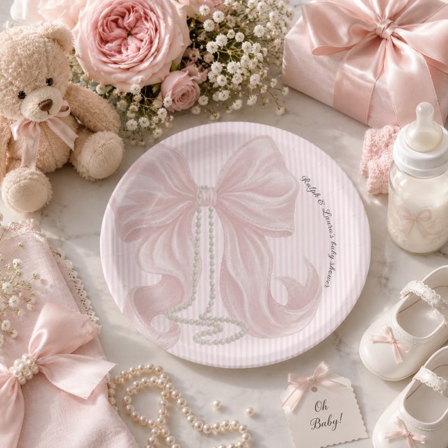 Pink Bow Baby Shower  Paper Plates (Creator Uploaded)
