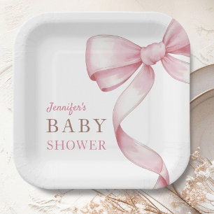 Pink Bow Baby Shower Paper Plates