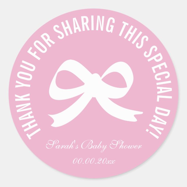 Pink bow baby shower party favor thank you sticker (Front)