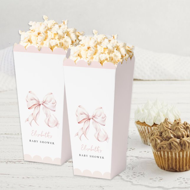 Pink Bow Baby Shower Popcorn Favor Box (Creator Uploaded)