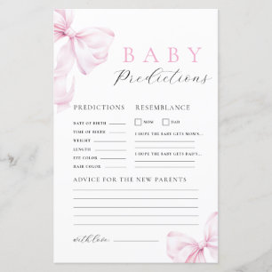 Pink Bow Baby Shower Prediction & Advice Game