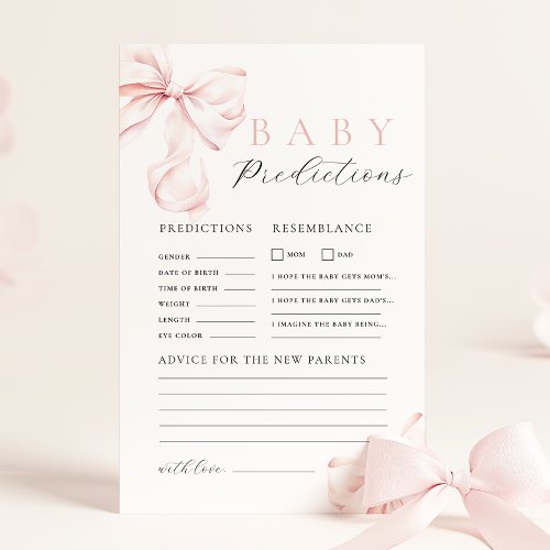 Pink Bow Baby Shower Prediction & Advice Game