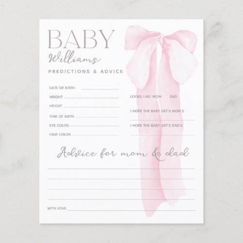Pink Bow Baby Shower PREDICTIONS  ADVICE Game