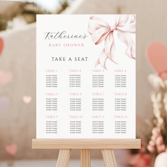 Pink Bow Baby Shower Seating Chart Foam Board (Creator Uploaded)