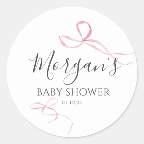 Pink bow baby shower sticker