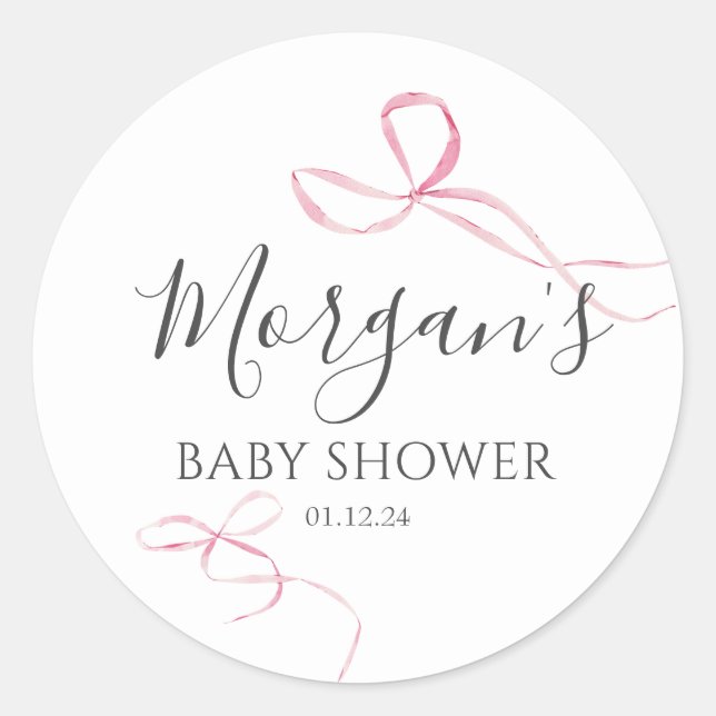 Pink bow baby shower sticker (Front)