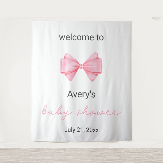 Pink Bow Baby Shower Tapestry (Front)