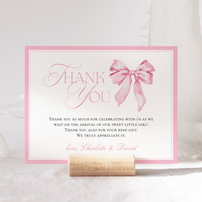 Pink Bow Baby Shower Thank You Card (Creator Uploaded)