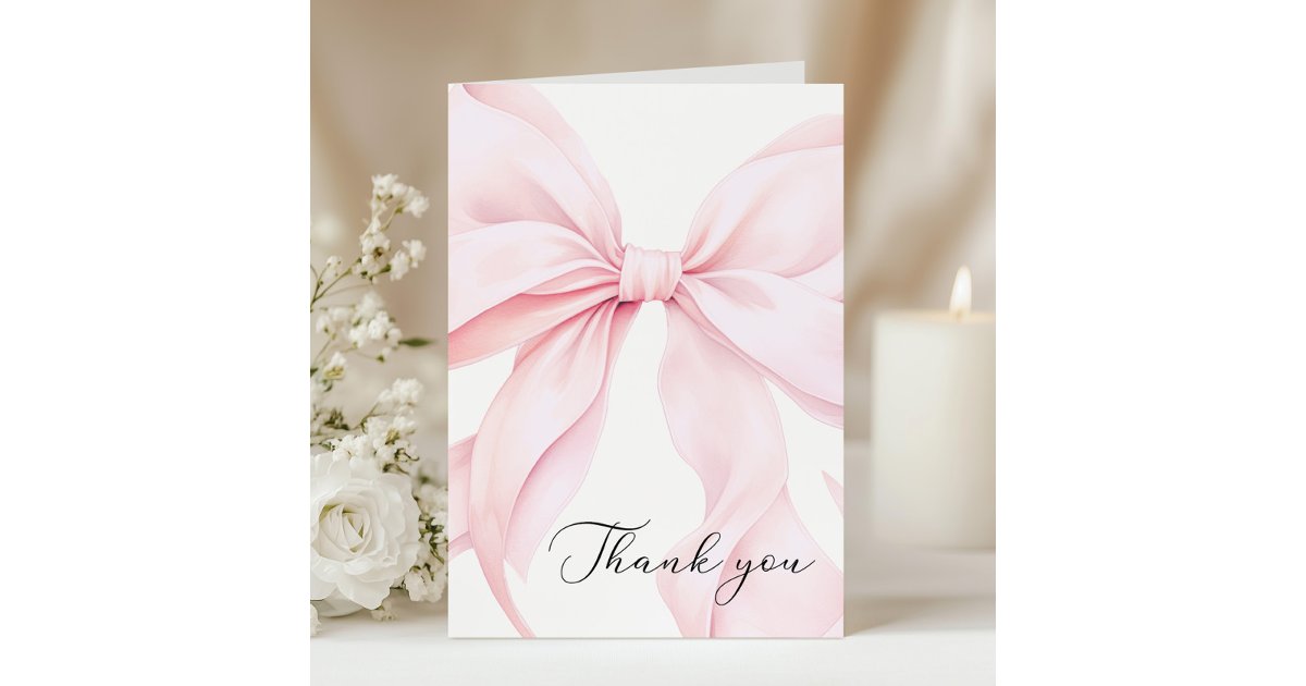 Pink Bow Baby Shower Thank You Card | Zazzle