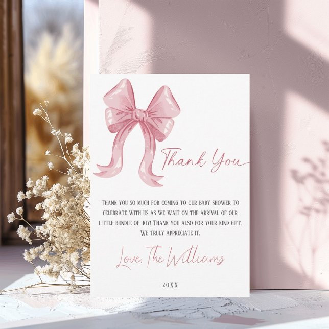 Pink Bow  Baby Shower Thank You Card (Creator Uploaded)