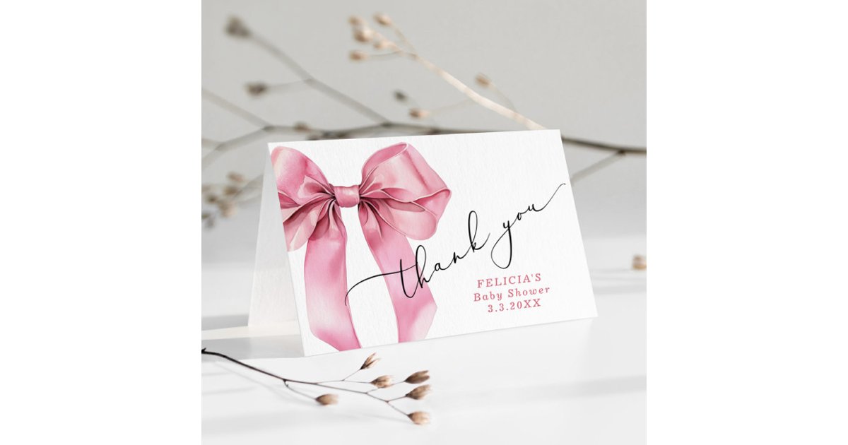 Pink Bow Baby Shower Thank you card | Zazzle