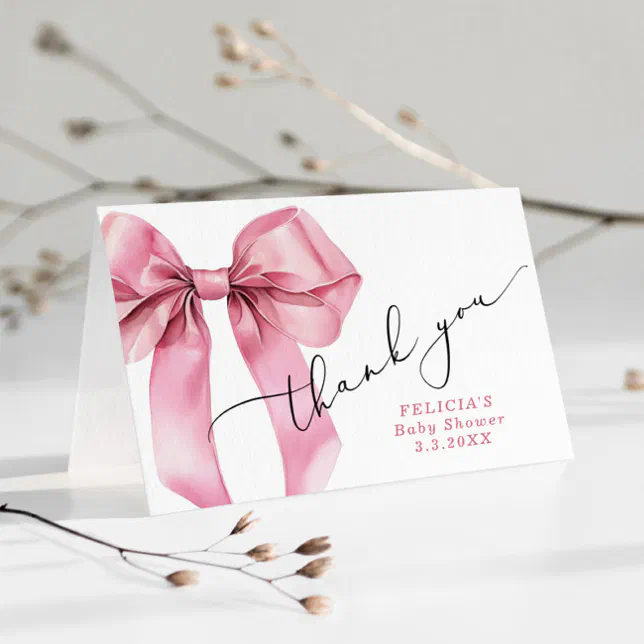 Pink Bow Baby Shower Thank you card | Zazzle