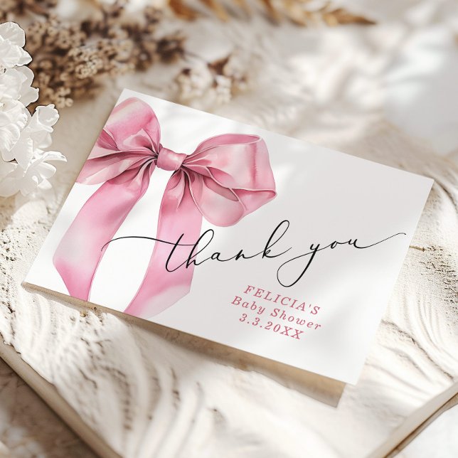 Pink Bow Baby Shower Thank you card (Creator Uploaded)