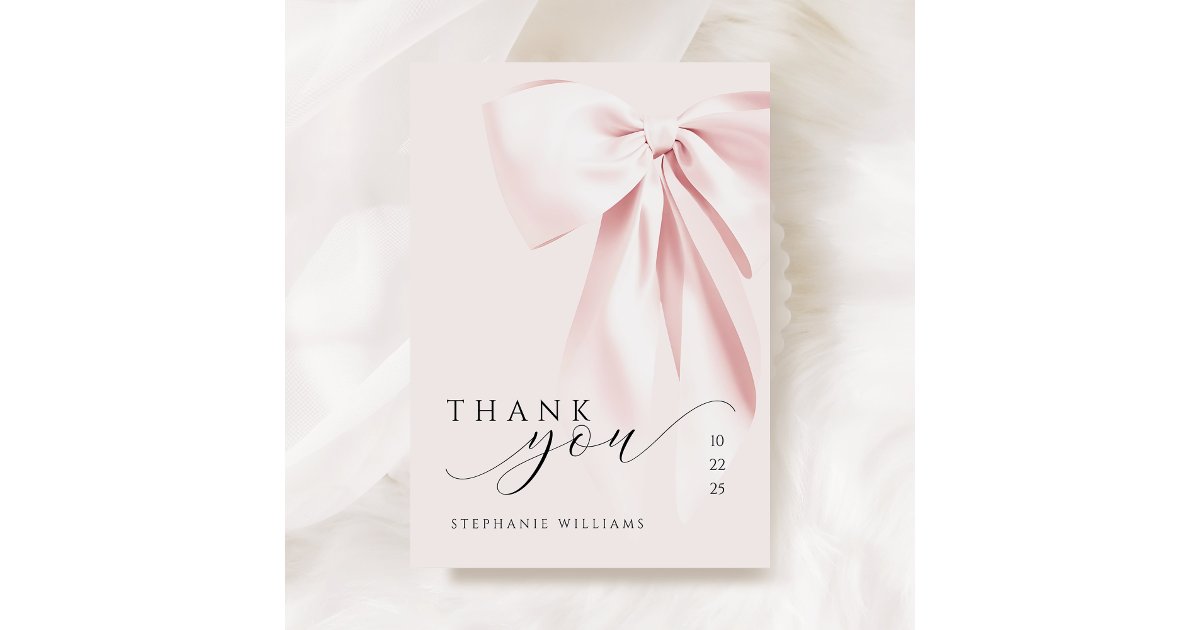 Pink Bow Baby Shower Thank You Card | Zazzle