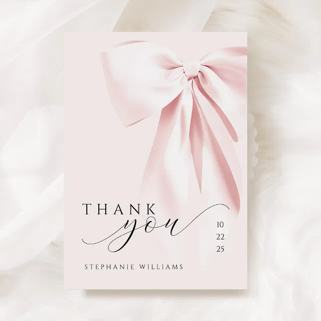 Pink Bow Baby Shower Thank You Card | Zazzle