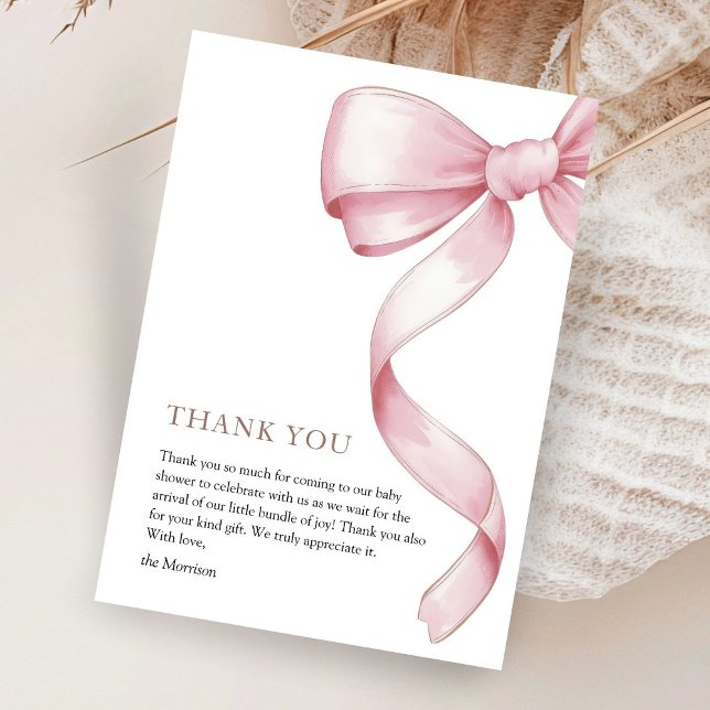 Pink Bow Baby Shower Thank You Card (Creator Uploaded)