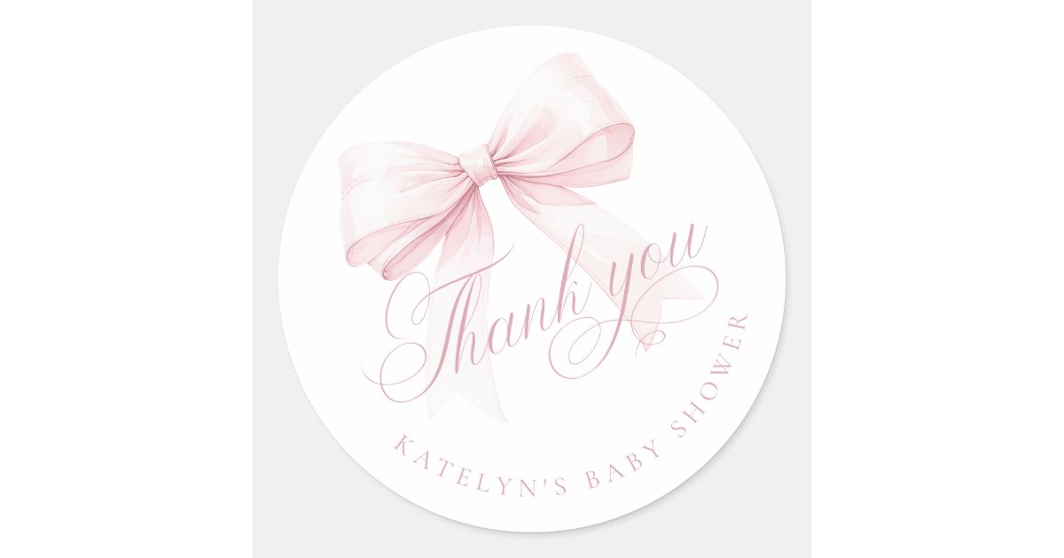 Pink Bow Baby Shower Thank You Classic Round Sticker | Zazzle