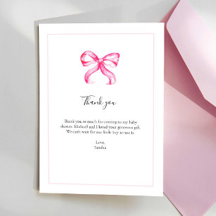 Pink Bow Baby Shower Thank you Elegant Script