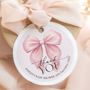 Pink Bow Baby Shower Thank You Favor Tags