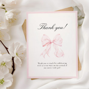 Pink Bow Baby Shower Thank You Note Card