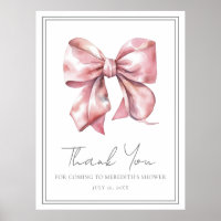 Pink Bow Baby Shower Thank You