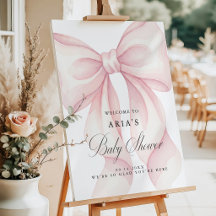 Pink Bow Baby Shower Welcome, Blush Baby Girl