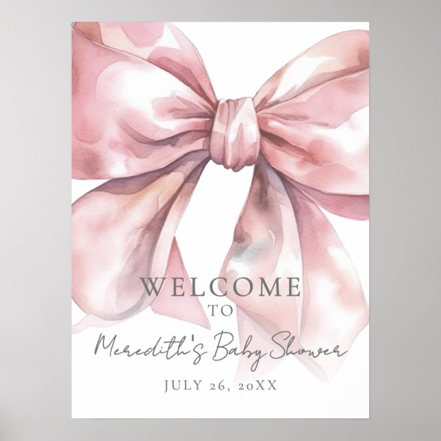Pink Bow Baby Shower Welcome Sign (Front)