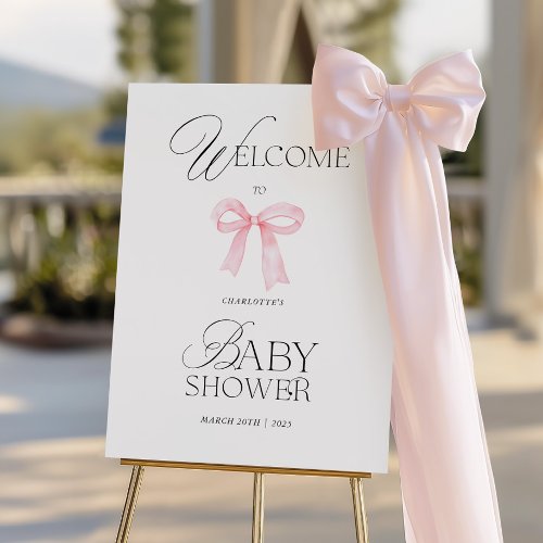 Pink Bow Baby Shower Welcome Sign