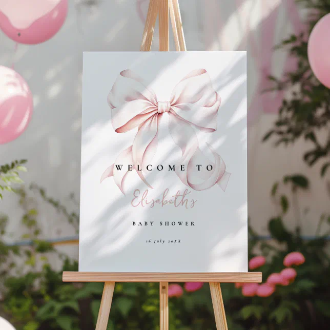 Pink Bow Baby Shower Welcome Sign