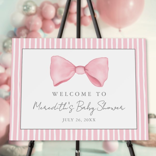 Pink Bow Baby Shower Welcome Sign (Pink Bow Baby Shower Welcome Sign)
