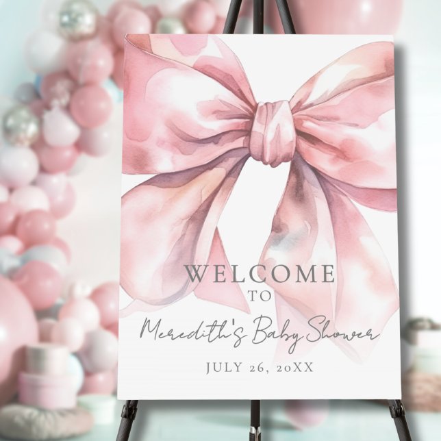 Pink Bow Baby Shower Welcome Sign (Pink Bow Baby Shower Welcome Sign)