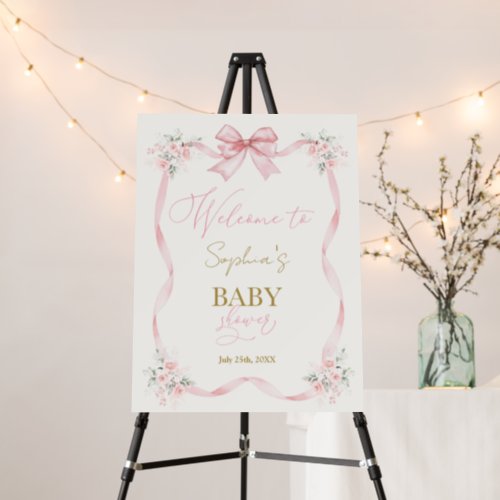 Pink Bow Baby Shower Welcome sign
