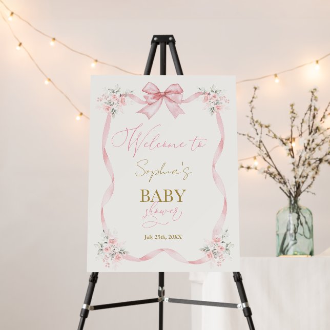 Pink Bow Baby Shower Welcome sign (In Situ (Stand))
