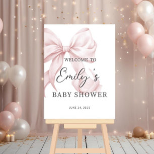 Pink Bow Baby Shower Welcome Sign, Bow Baby Shower Foam Board