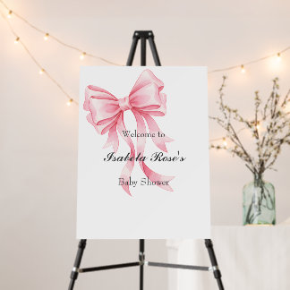 Pink Bow Baby Shower Welcome Sign Coquette Style