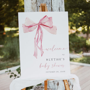 Pink Bow Baby Shower Welcome Sign Girl Ribbon